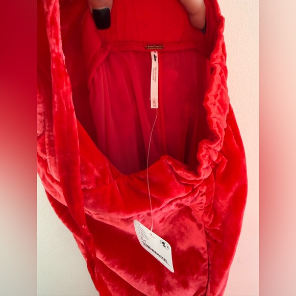 Free People Bold Red Velvet Overalls - Picture 3 of 6